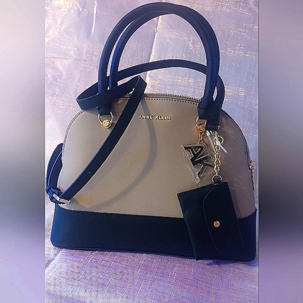Anne Klein Triple Compartment Dome Satchel  With Card Case